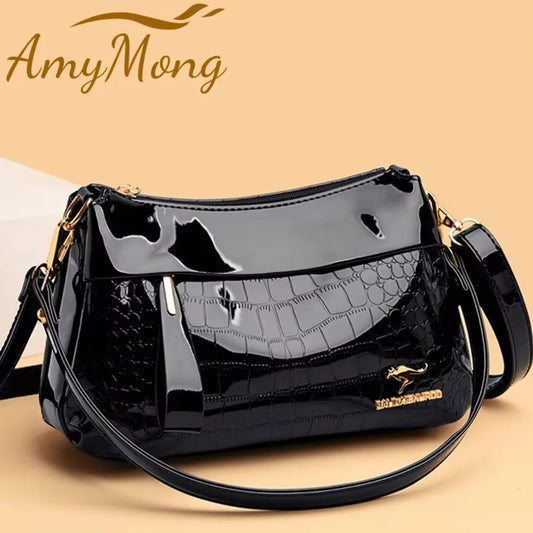 3 Layers Women Handbag Purses Luxury Designer Patent Leather Shoulder Messenger