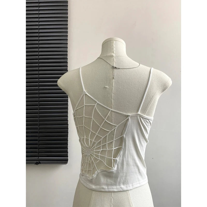 Women Black Hollow Out Crop Top Vintage Y2k Camisole Corset Top Sleeveless Off Shoulder Vest 90s Tank Tops 2000s Clothes Summer