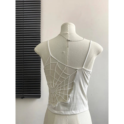 Women Black Hollow Out Crop Top Vintage Y2k Camisole Corset Top Sleeveless Off Shoulder Vest 90s Tank Tops 2000s Clothes Summer