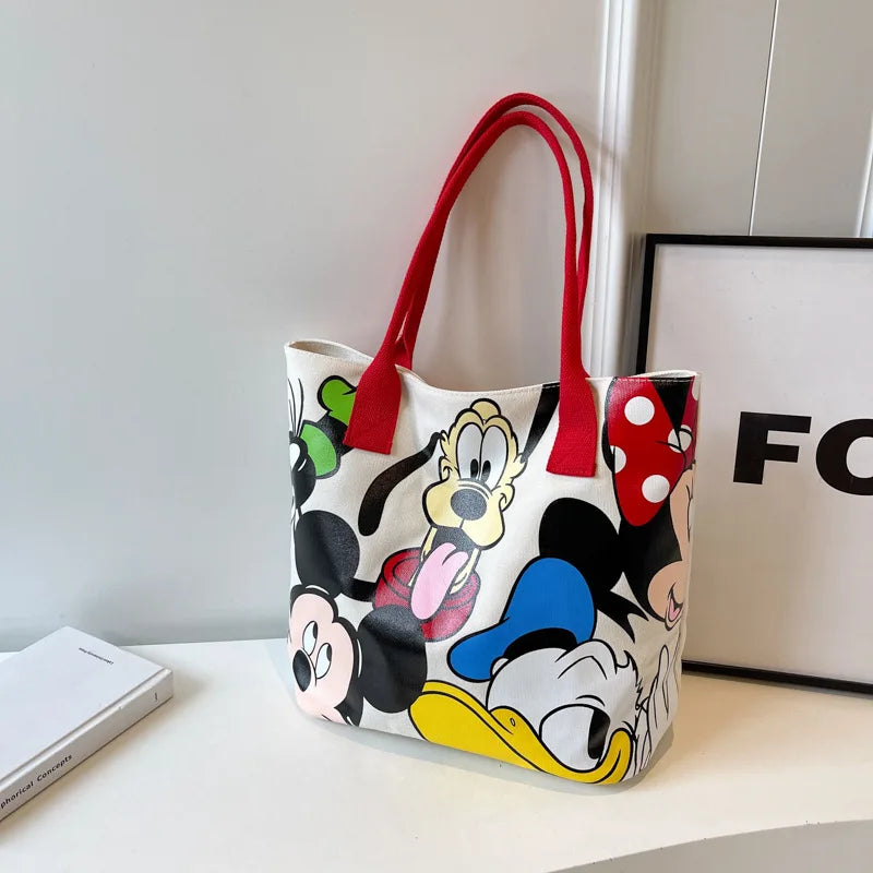 DisneyCartoon Mickey Fashion Versatile Large Capacity Canvas Shoulder Bag Women's Casual Versatile Tote Bag