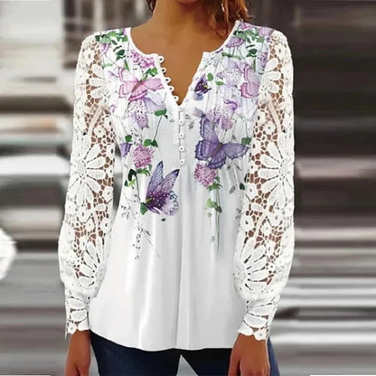 NEW Elegant Loose Shirt Long sleeve Printed Woman Shirt Weekend