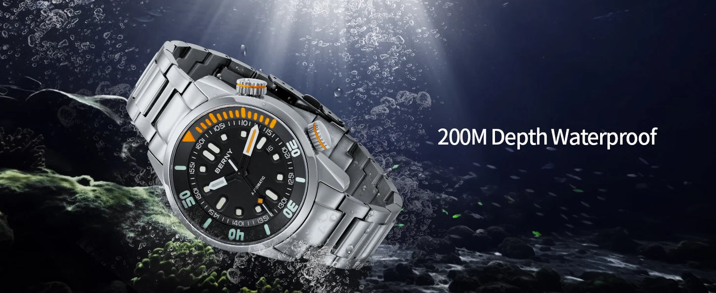 Automatic Dive Watch for Men Super Luminous Original Design 20 ATM Diver Wristwatch Sapphire