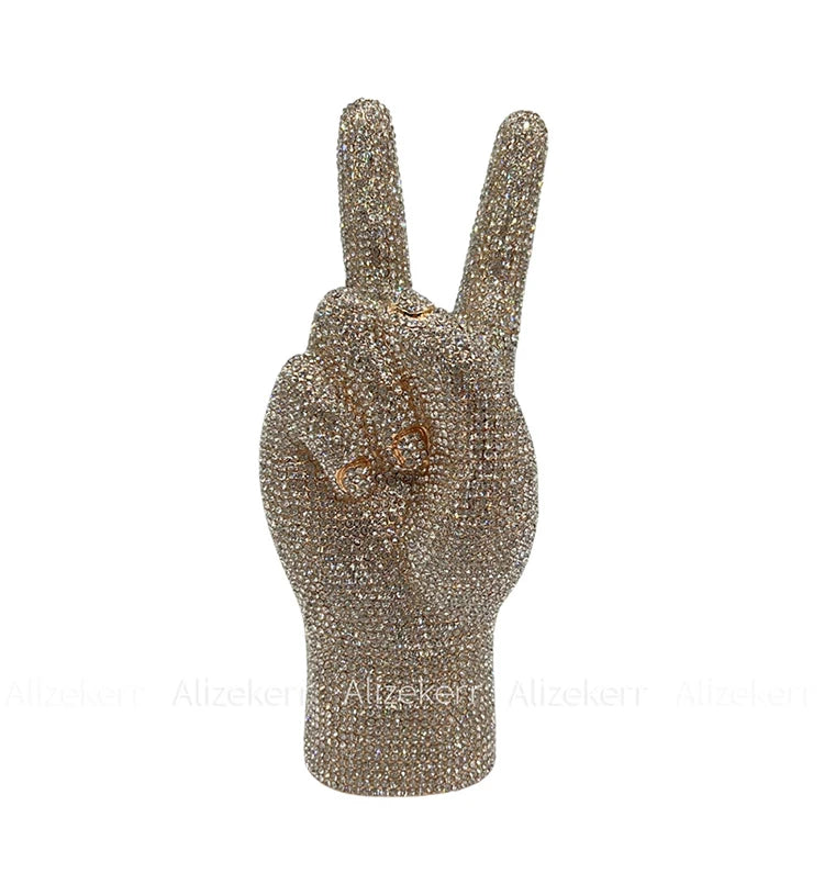 Victory Hand Shaped Diamond Evening Luxury Designer Unique Stylish Rhinestone Purse