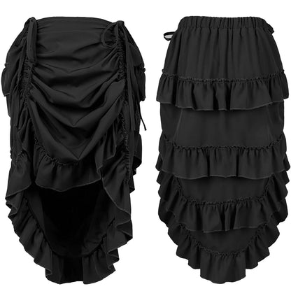Punk Vintage Skirt For Women Gothic Steampunk Midi Ruffle Hem High Waist Pleated Black United States