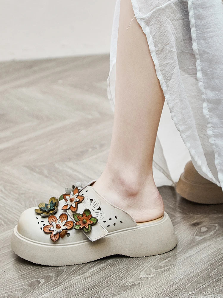 5cm Cow Genuine Leather Flats Comfy Shoes Platform Wedge Appliques Flower Hook Hollow Elthnic Women Slipper Mary Jane Rubber beige / 35 red / 40 red / 39 beige / 35-red / 40-red / 39-red / 38-red / 37-red / 36-red / 35-beige / 40-beige / 39-beige / 38-beige / 37-beige / 36-