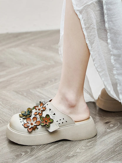 5cm Cow Genuine Leather Flats Comfy Shoes Platform Wedge Appliques Flower Hook Hollow Elthnic Women Slipper Mary Jane Rubber beige / 35 red / 40 red / 39 beige / 35-red / 40-red / 39-red / 38-red / 37-red / 36-red / 35-beige / 40-beige / 39-beige / 38-beige / 37-beige / 36-