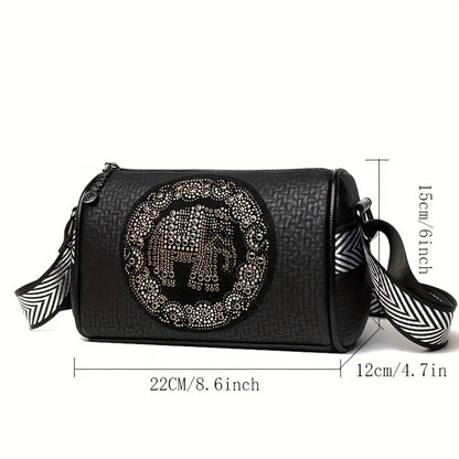 Circle Design Boston Bag, Fashion Shoulder Crossbody Bag Women, Versatile Soft PU Leather Wide Strap
