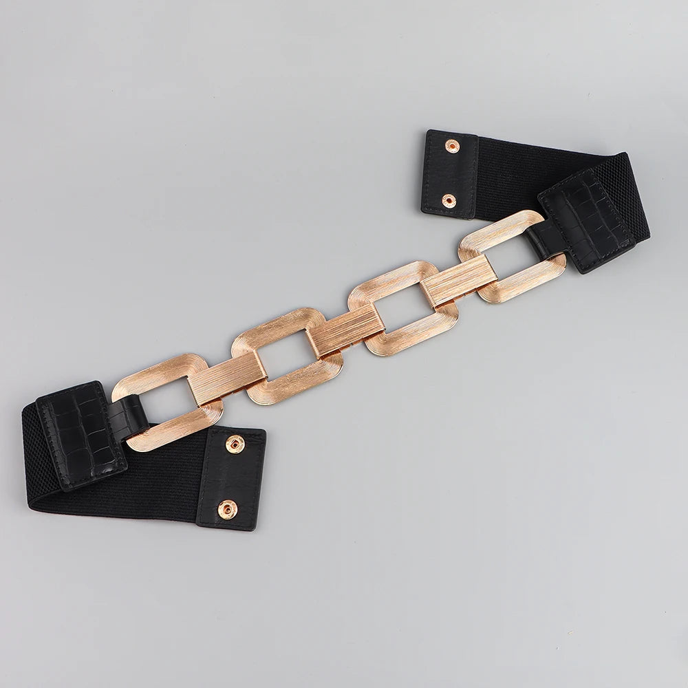 Metal Chain Elastic Waistband Fine Cummerbund Belt for Women