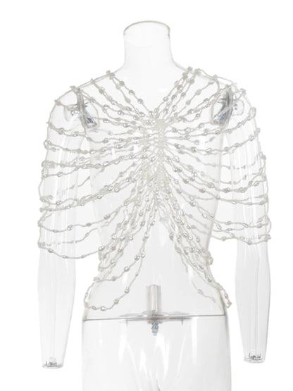 Shawl Top Pearl Necklace Body Chain for Women Female Beads Tops Elegant Shawl
