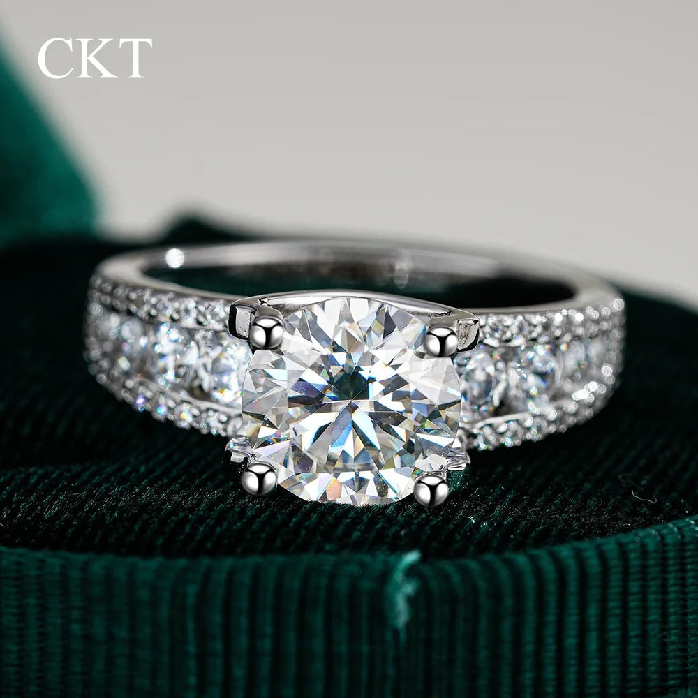 CKT Designer Girl Birthday Gift 18K White Gold Rings 3ct D Color Moissanite Diamonds Platinum Pt950 Fine Jewelry Engagement Ring