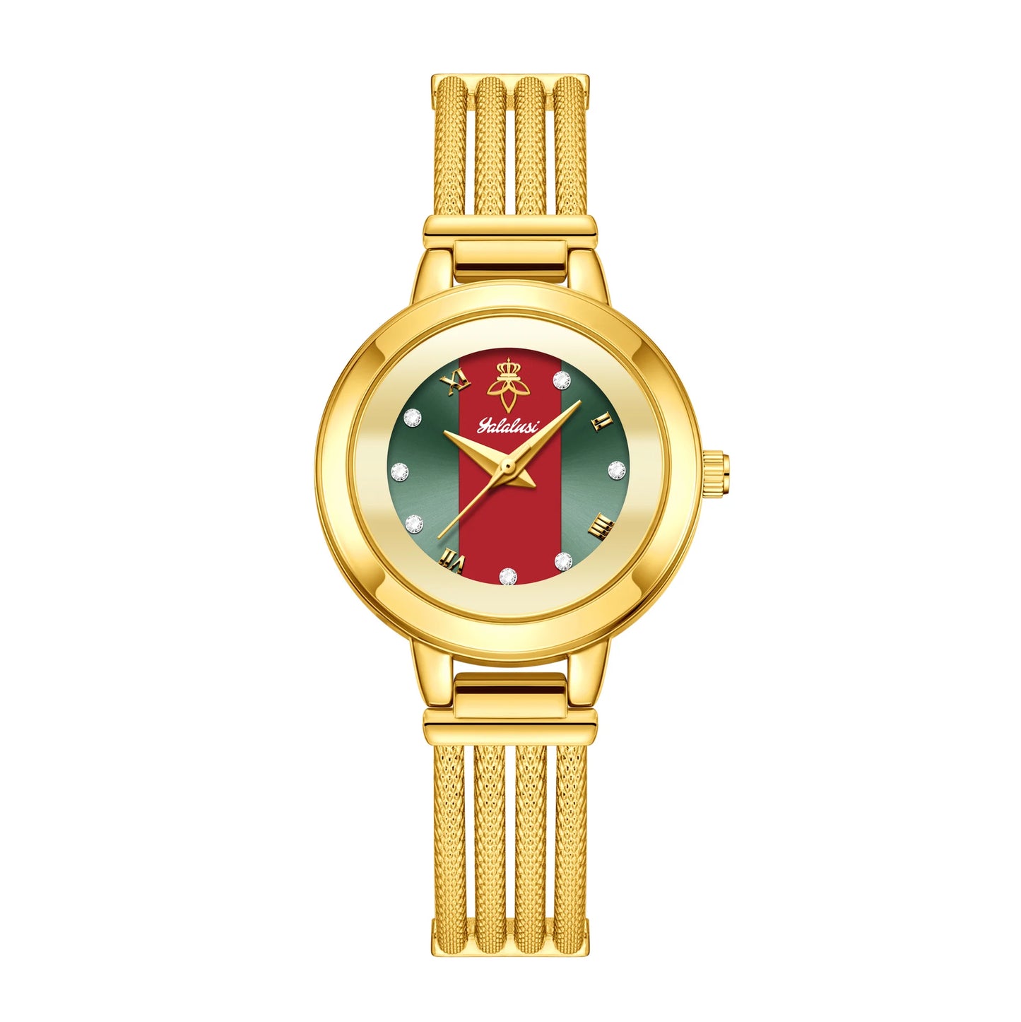 Ladies Quartz Watch Rhinestone Analog Scale Luxury Gold Watch Skeleton Wristband Gift Boxed