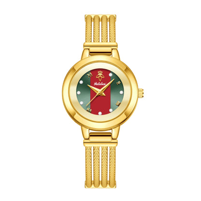 Ladies Quartz Watch Rhinestone Analog Scale Luxury Gold Watch Skeleton Wristband Gift Boxed