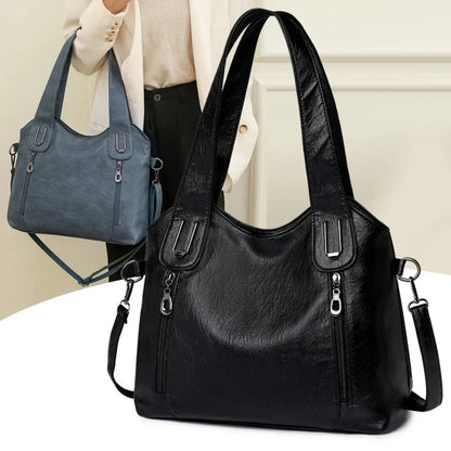 Solid Color Handbag Soft Leather Tote Bag Casual Big Shoulder Messenger Bags