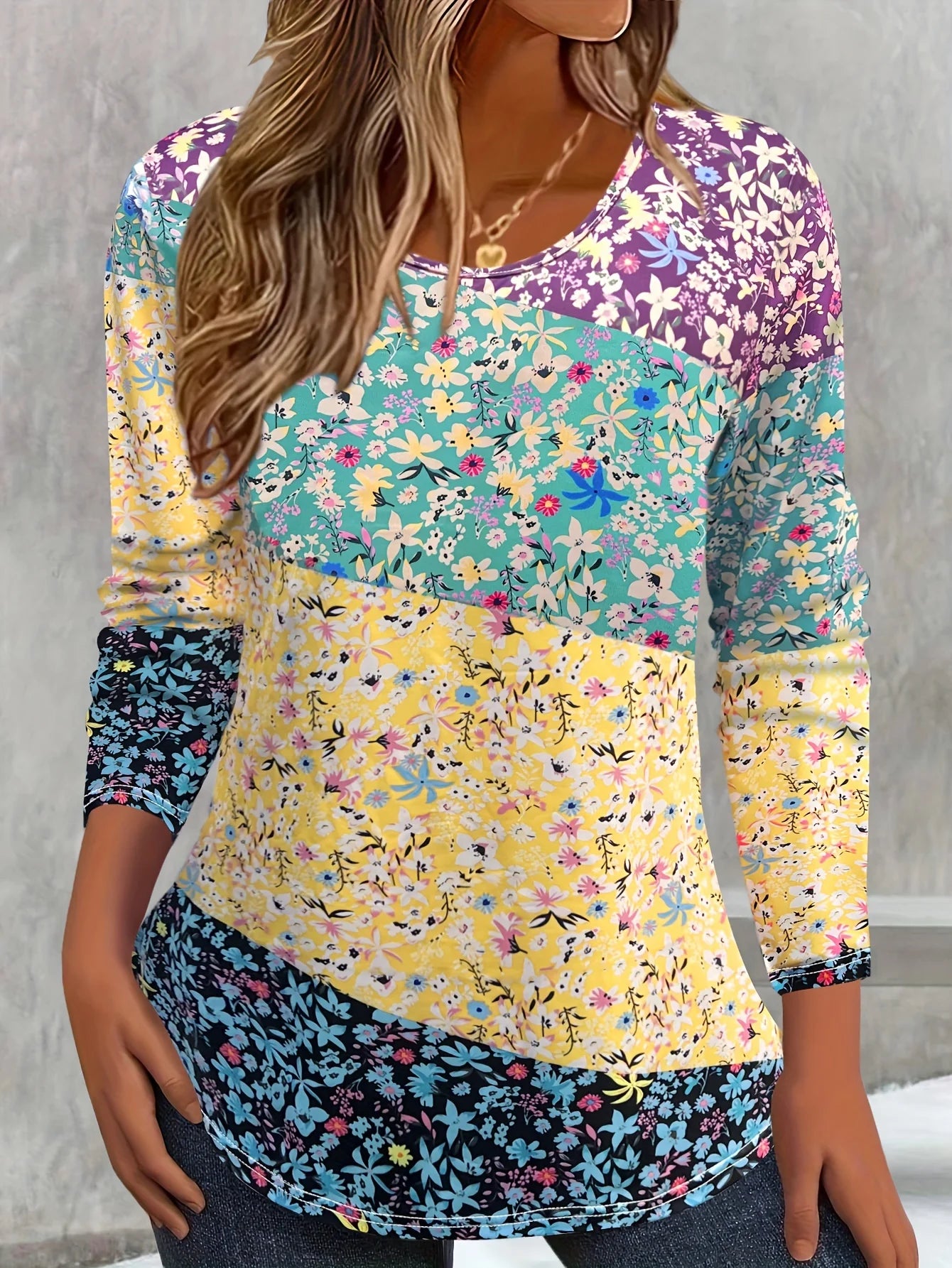 Vibrant Floral 3D Print O-Neck Long Sleeve T-Shirt Casual y2k
