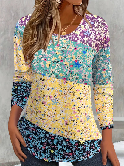 Vibrant Floral 3D Print O-Neck Long Sleeve T-Shirt Casual y2k