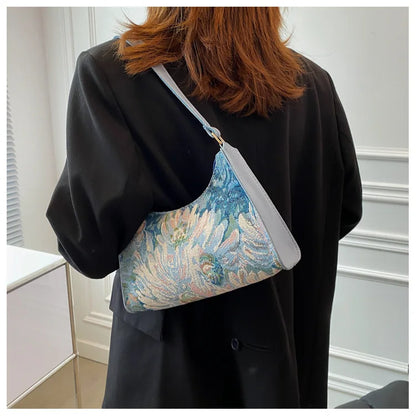 Women's Underarm Bags Autumn 2023 Trendy New Oil Painting Shoulder Bag Cute Simple Handbags and Purses Female Travel Small Totes