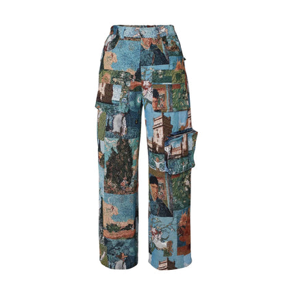 3D Print Wide Leg Cargo Active Hip Hop Straight Sweatpants Trousers