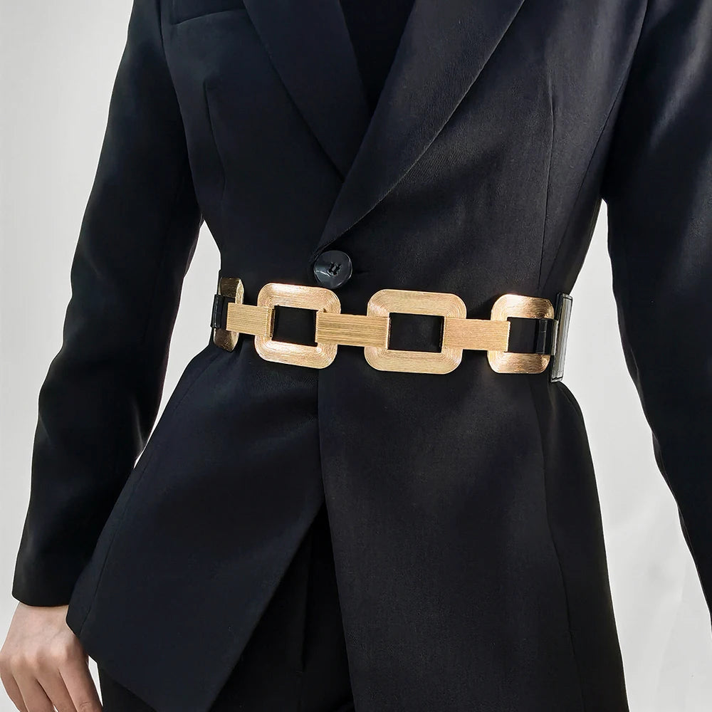 Metal Chain Elastic Waistband Fine Cummerbund Belt for Women