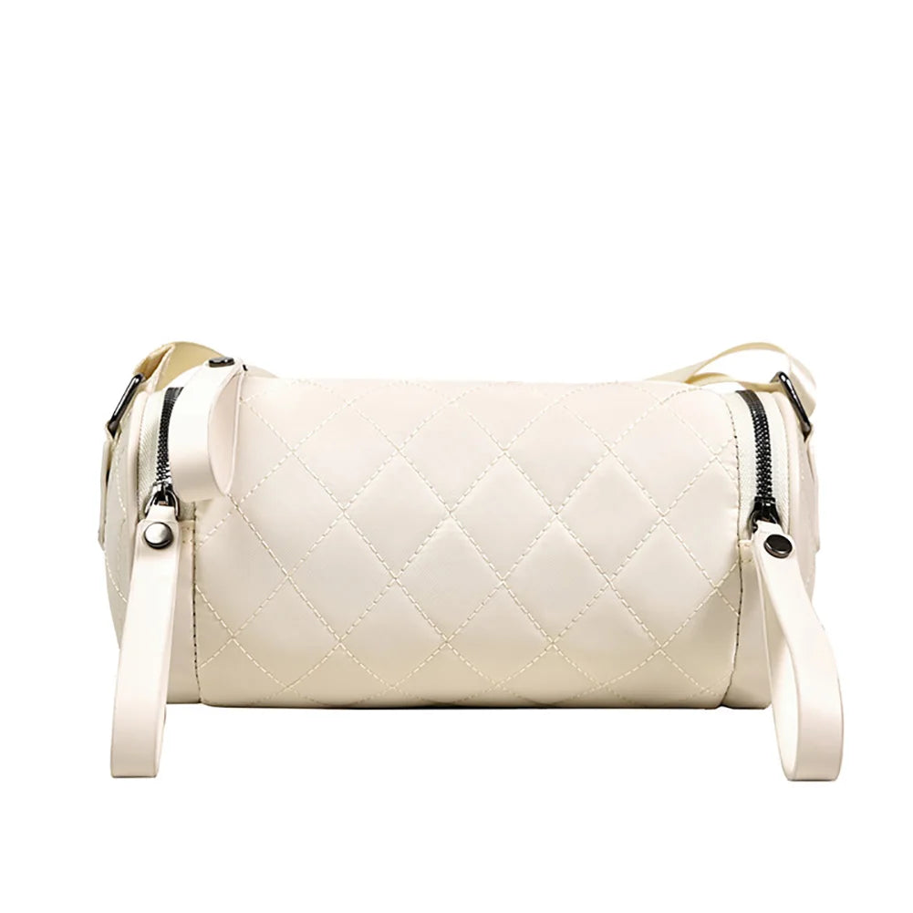 Women Diamond Lattice Leather Cylinder Pillow Bag Crossbody Handbag Casual Bags Underarm Bags for Small Purse - Fashionqueene.com