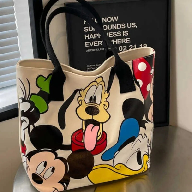 DisneyCartoon Mickey Fashion Versatile Large Capacity Canvas Shoulder Bag Women's Casual Versatile Tote Bag