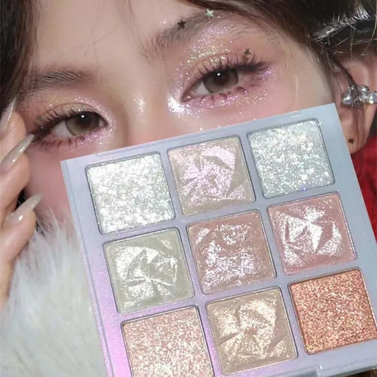 9 Colors Glitter Snowflake Eyeshadow Palette Dream Girl Pearly Matte Highlights Cool Tone