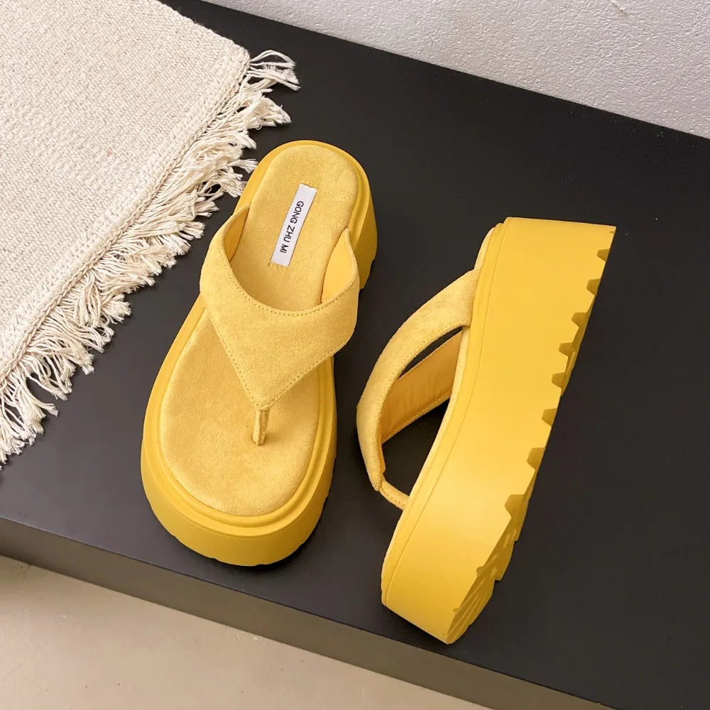Thick Bottom Flip Flops Outdoor High Waist Seaside Beach Leisure Flip Flops Suede