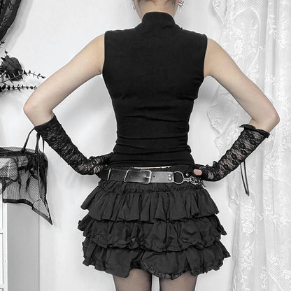 Goth Cross Print Lace Crop Top Camis Black Red Basic Corset Tank Black / S / United States Black / L / United States 