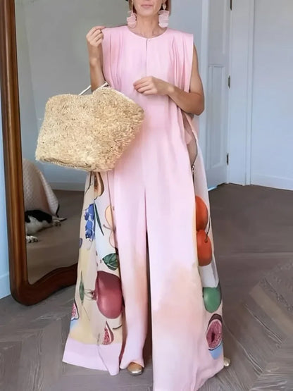 Sleeveless Wide Leg Jumpsuits Elegant Fruit Printed Urban Casual Going Out Outfits