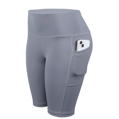 Solid Yoga Shorts with 3 Pockets High Waist Butt Lifting Elastic Cycling Shorts Activewear