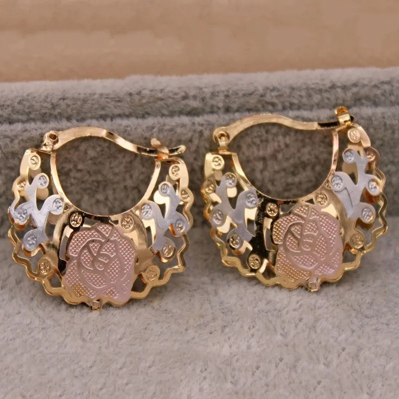 Gold Color Hollow Out Hoop Earrings For Women