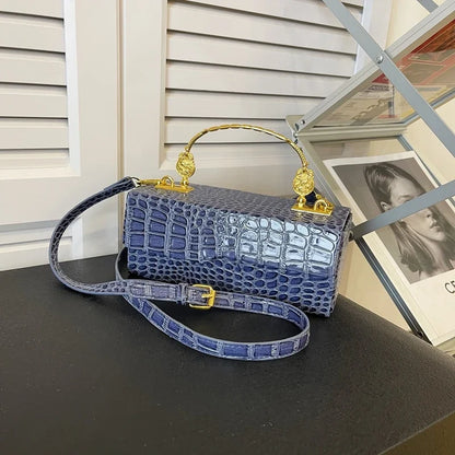 Black Crocodile Pattern Crossbody Bag Fashion Box Lipstick Pouch Designer Pu Leather