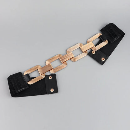 Metal Chain Elastic Waistband Fine Cummerbund Belt for Women