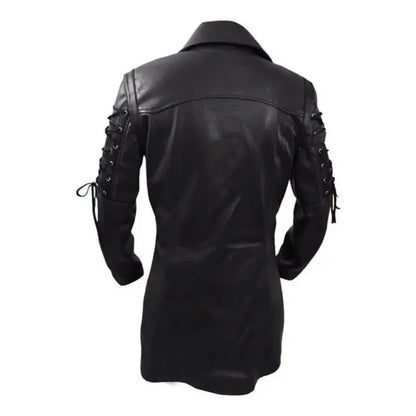 Men's Gothic Trench Coat Leather Punk Style Biker Jacket