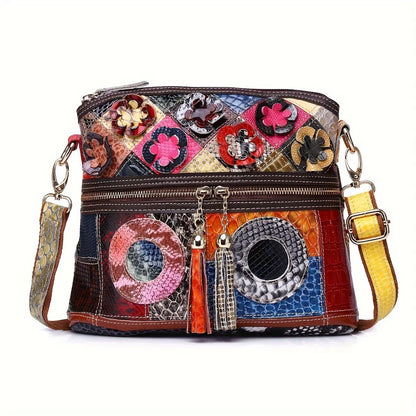 Casual Multi Color Messenger Bag Snake Pattern Women's Colorful Flowers