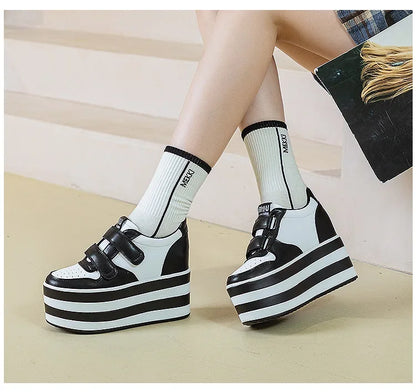 High quality 12cm Synthetic Genuine Leather Boot Ankle Platform Wedge High Brand Chunky Sneaker Shoes