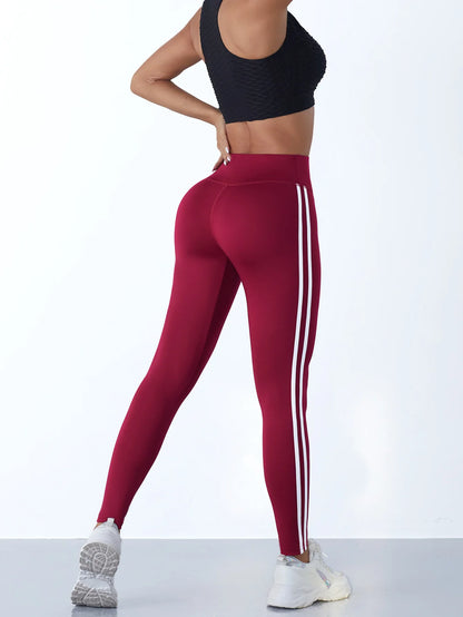 One Piece Casual Sports Side Stripe Pants High Waist 4 Way Stretch Breathable Running Workout Yoga Leggings