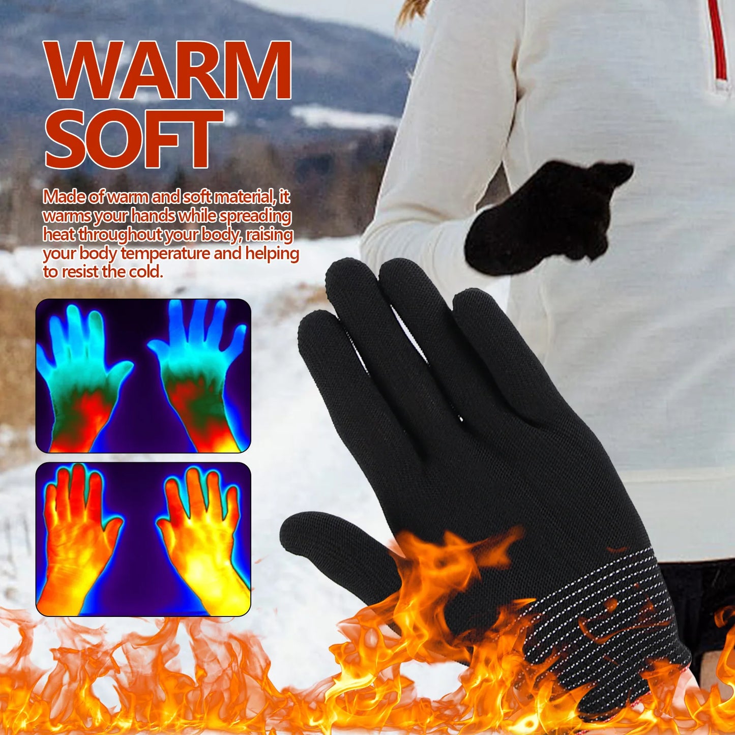 Nylon Gloves Winter Outdoor Sports Skiing Cold Hand Care Massage Heating Warm Gloves