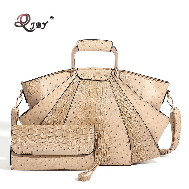 Large Capacity Leather Purse Metal Top Handle Handbags Crossbody Large Tote Bag