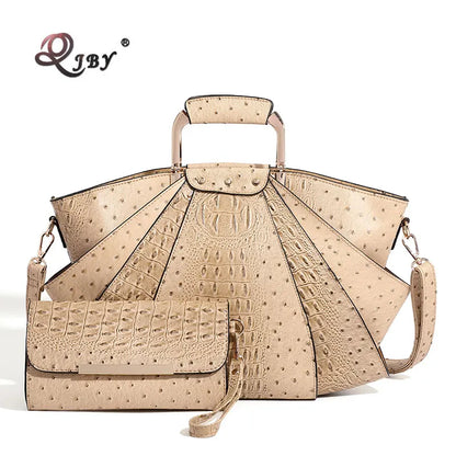 Large Capacity Leather Purse Metal Top Handle Handbags Crossbody Large Tote Bag