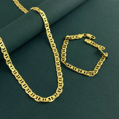Luxury 24K 9999 Pure Gold real gold Men's Women's 6mm Cuban Necklace Bracelet Set