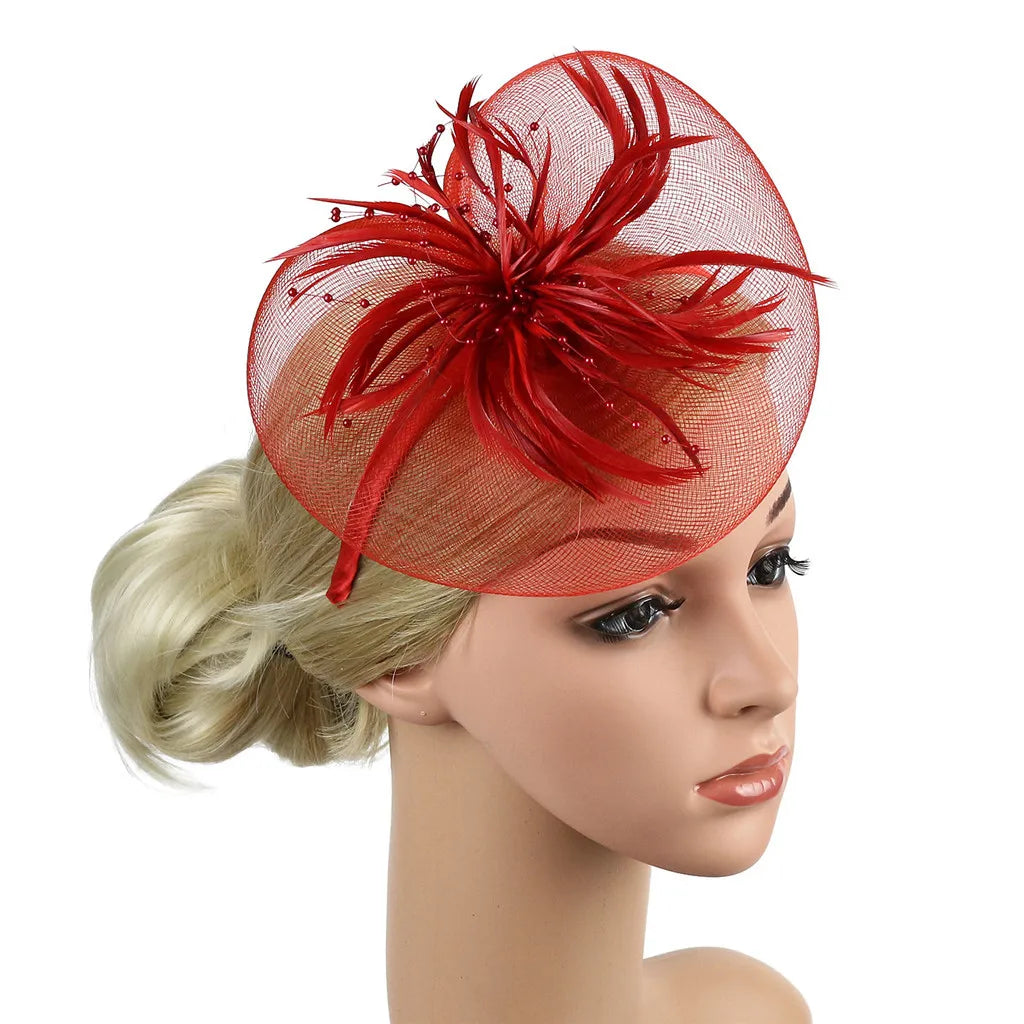 Retro Fascinators Women Feather Floral Mesh Headband Fascinator Hat Headwear Party Wedding Church