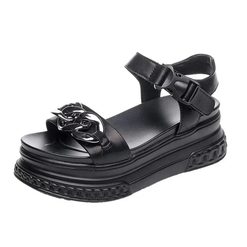 Sandals Women High-heel Platform  New Genuine Leather Women Summer Sandals