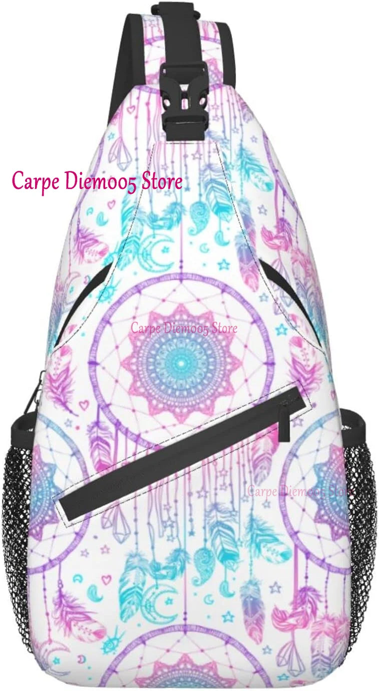 Sling Bag Watercolor Boho Dreamcatcher Daypack Crossbody Shoulder Backpack