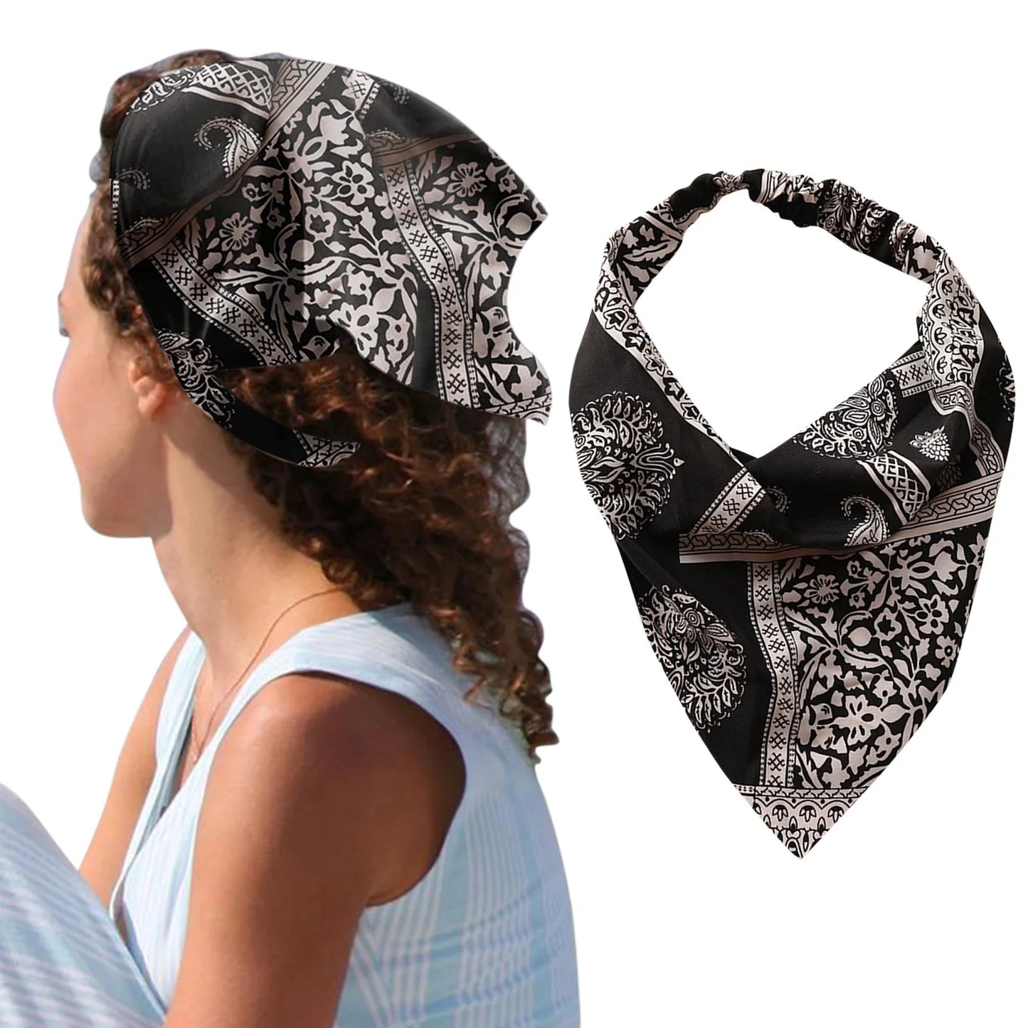 Floral Print Bohemian Makeup Hair Accessories Elastic Modis Headband Scarf Triangle