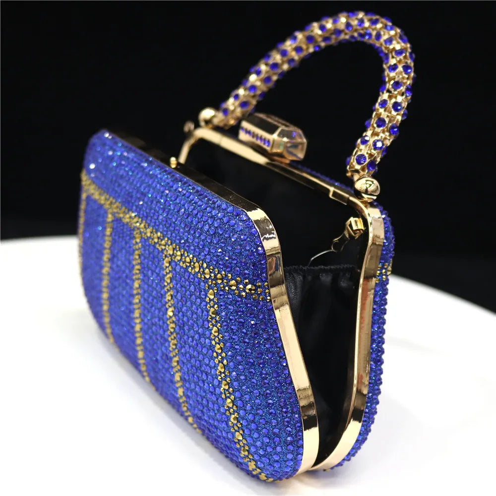 Exquisite Evening Bag With Diamond Design Fashion Handle Clutch Rhinestone Embellished Long Chain Bag