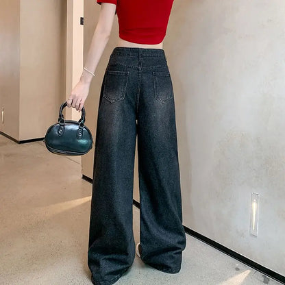 Women's Black Gothic Baggy Jeans Y2K Japanese Harajuku High Street High Waist Fashion Loose Wide Leg Retro Jeans Clothing 2025