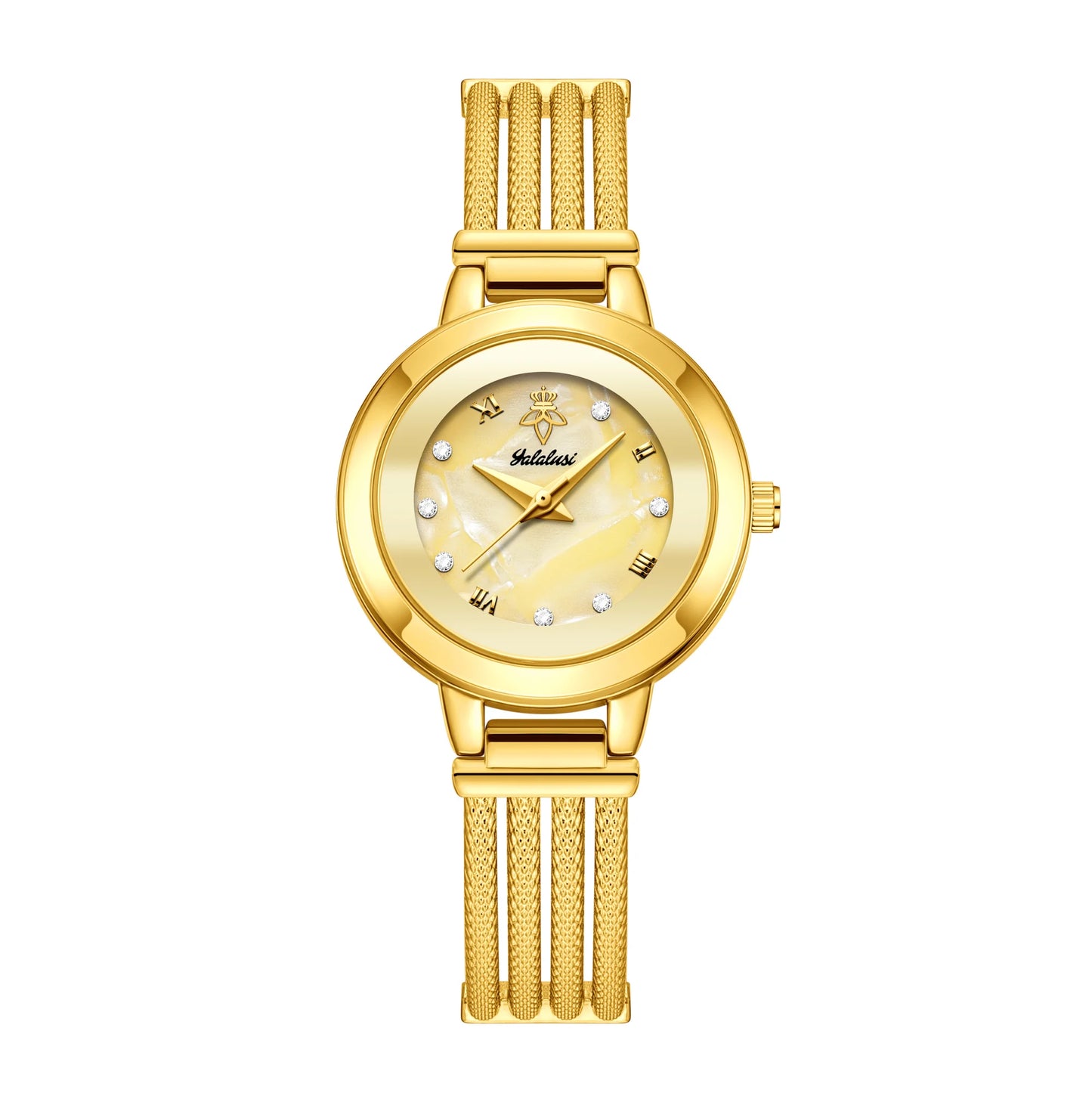Ladies Quartz Watch Rhinestone Analog Scale Luxury Gold Watch Skeleton Wristband Gift Boxed