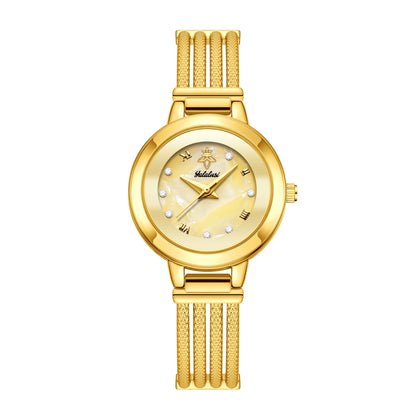 Ladies Quartz Watch Rhinestone Analog Scale Luxury Gold Watch Skeleton Wristband Gift Boxed
