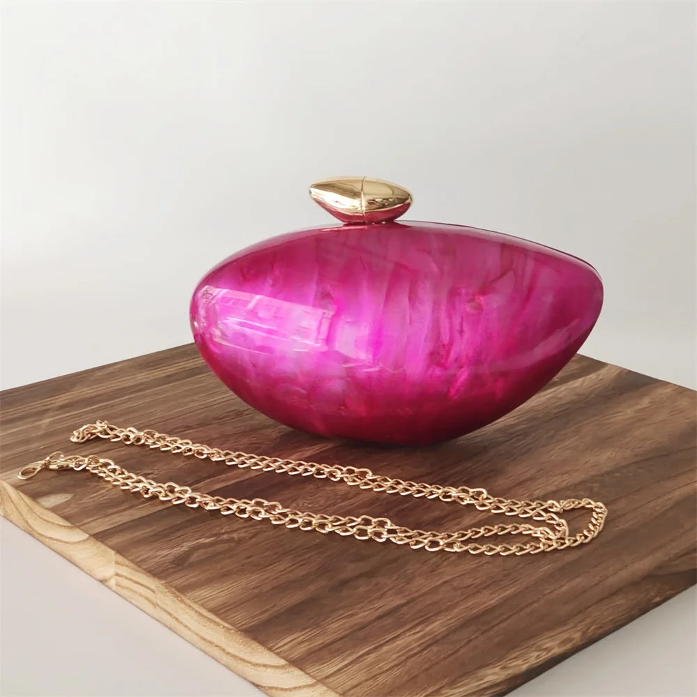 Shell Brand Pearl Brown Marble Acrylic Box Clutches Evening Bag Bridal Handbag