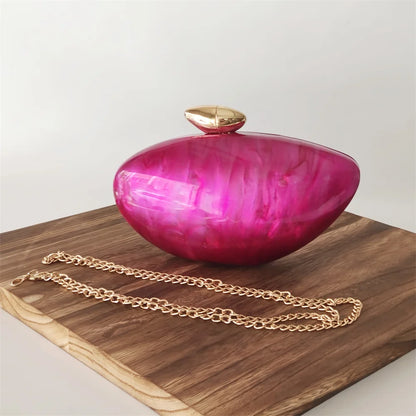 Shell Brand Pearl Brown Marble Acrylic Box Clutches Evening Bag Bridal Handbag